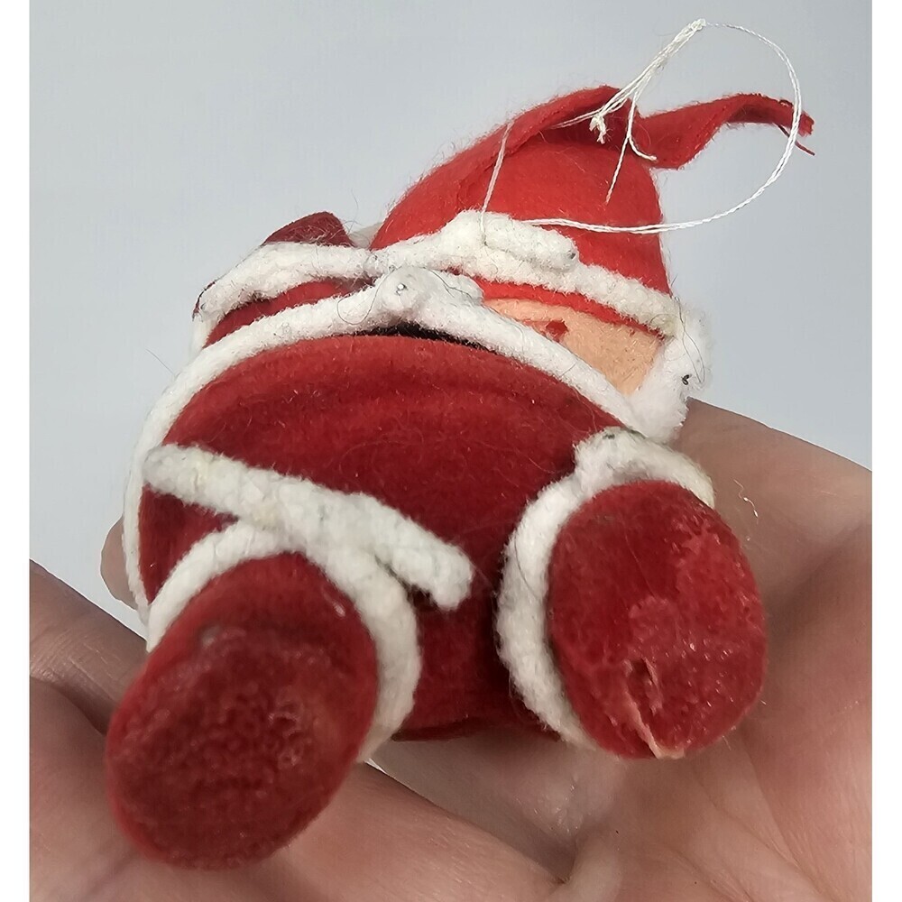 Lot of 2 Vintage Flocked Felt Mouse & Santa Christmas Tree Ornaments 4.5" - Picture 4 of 8